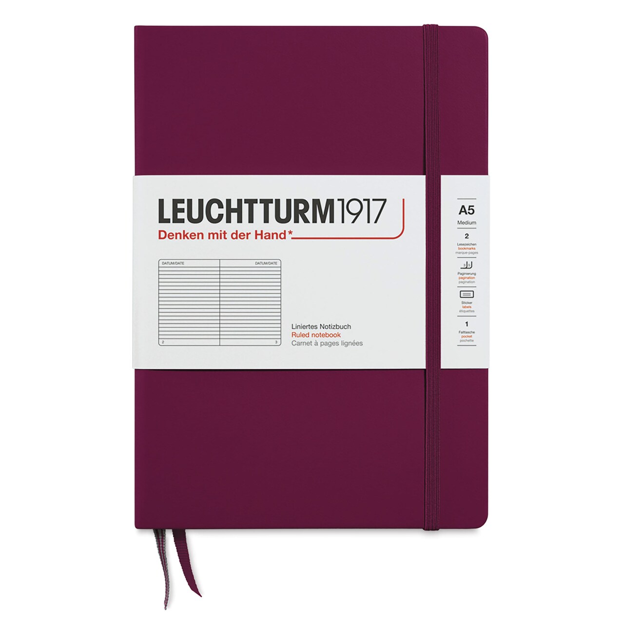 Leuchtturm1917 Ruled Hardbound Notebook - Port Red, 5-3/4" x 8-1/4"